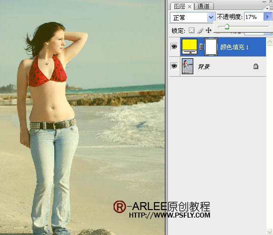 Photoshop将海景人物图片调成古典暗黄色