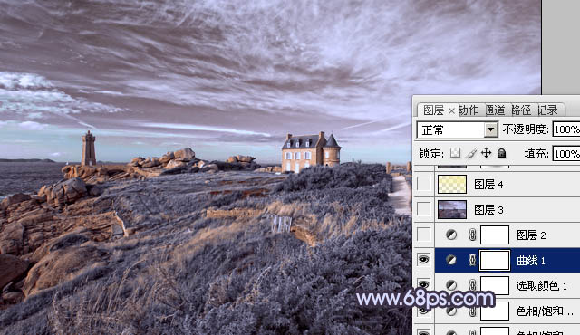 Photoshop将风景图片调成强对比的暗调蓝紫色