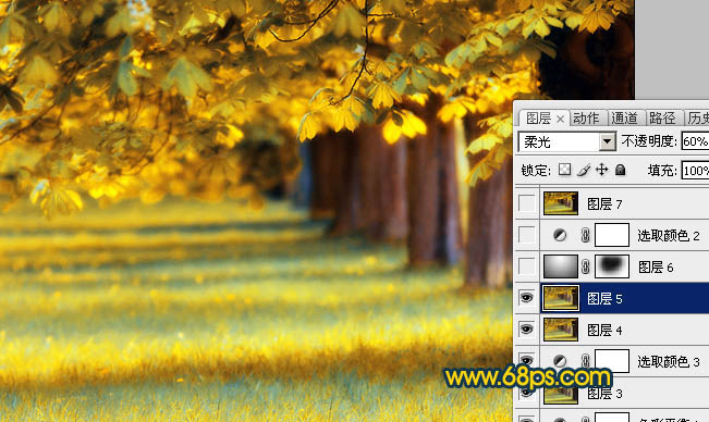 Photoshop将绿荫树林图片调成灿烂的金色调