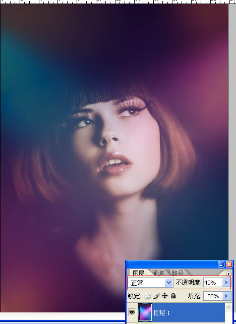 Photoshop为美女图片加上梦幻的彩色光束效果