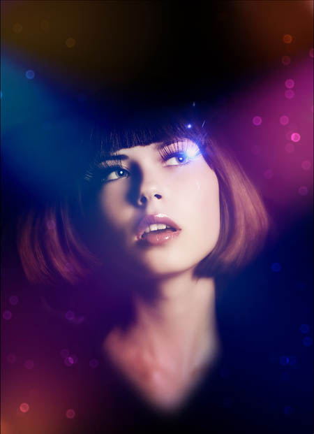 Photoshop为美女图片加上梦幻的彩色光束效果