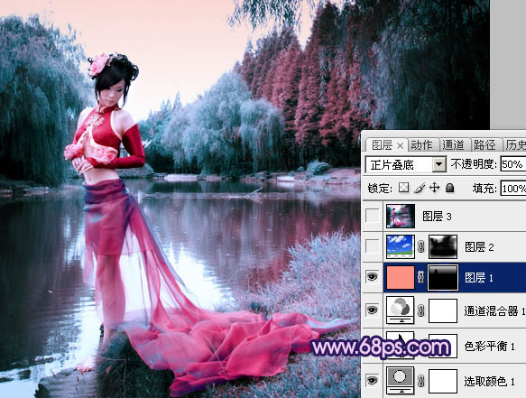 Photoshop将外景人物图片调成梦幻的暗紫色