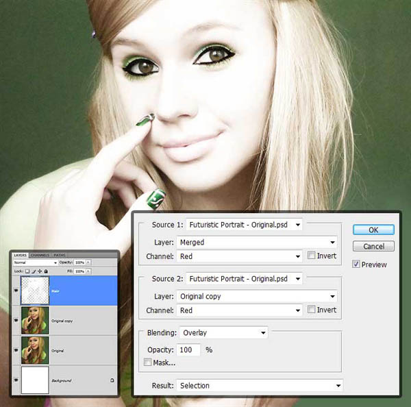 Photoshop将美女图片处理成光影艺术插画