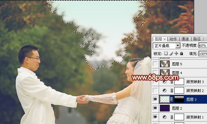 Photoshop将外景婚片调成温馨的淡红色