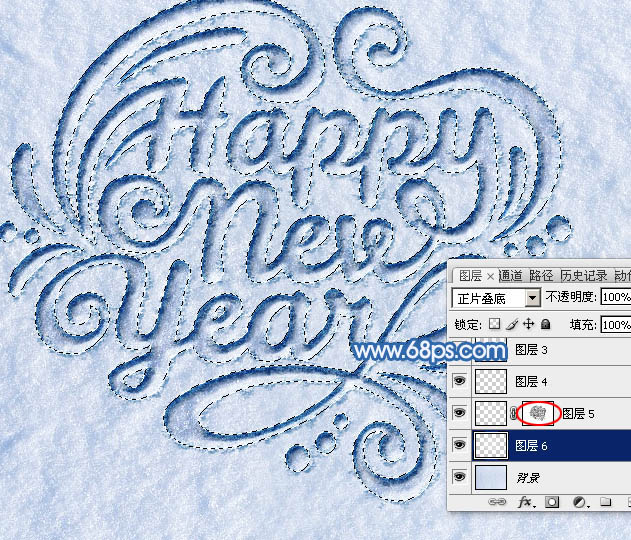 Photoshop制作有趣的新年快乐雪地划痕字