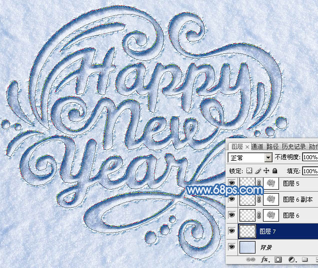 Photoshop制作有趣的新年快乐雪地划痕字