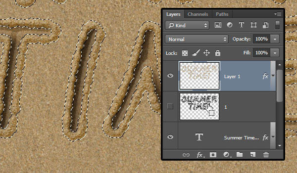 PS利用画笔描边及图层样式制作逼真的创意沙滩划痕字