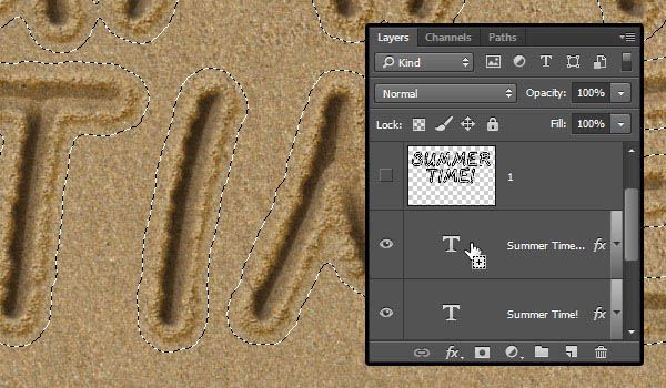 PS利用画笔描边及图层样式制作逼真的创意沙滩划痕字