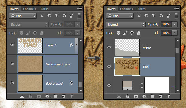 PS利用画笔描边及图层样式制作逼真的创意沙滩划痕字