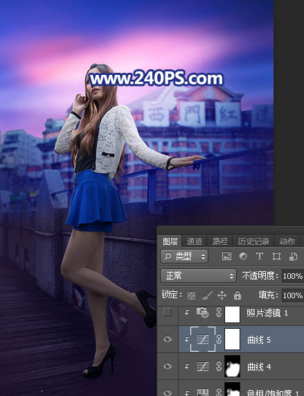 Photoshop给外景人像照片添加傍晚霞光效果教程