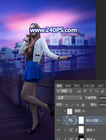 Photoshop给外景人像照片添加傍晚霞光效果教程