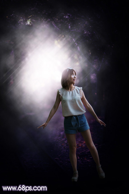 Photoshop将树林人物图片打造梦幻的暗紫色