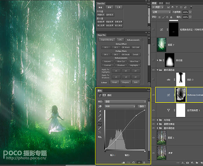 Photoshop利用调整与滤镜将树林图片加上唯美的晨曦透射光束