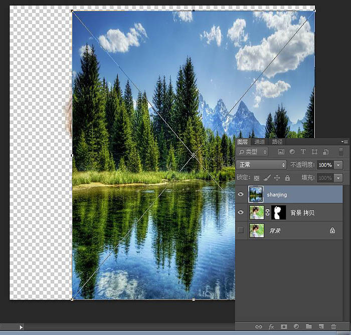 Photoshop利用快速选取工具制作人与山水结合的黑白二次曝光效果
