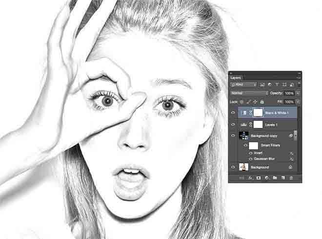 Photoshop制作将一幅美女照打造成黑白风格的铅笔画效果