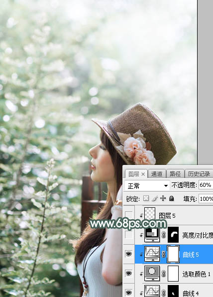 Photoshop将夏季美女图片打造除梦幻的古典中性绿色