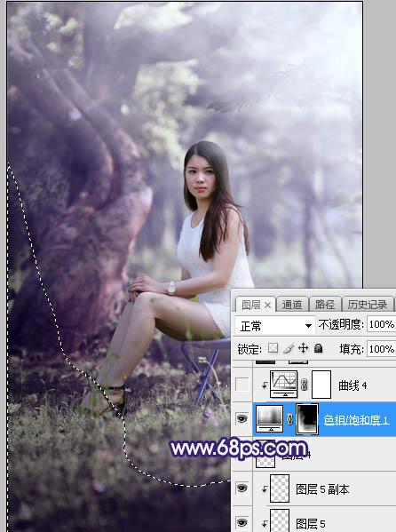 Photoshop调制出甜美清新的淡蓝色树林人物图片