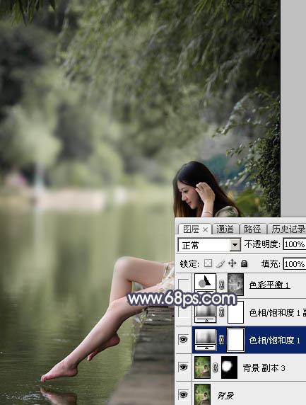 Photoshop为湖边人物图片加上唯美的中性暗蓝色效果教程