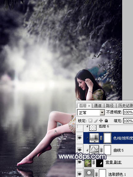 Photoshop为湖边人物图片加上唯美的中性暗蓝色效果教程