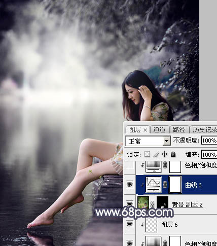 Photoshop为湖边人物图片加上唯美的中性暗蓝色效果教程