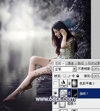 Photoshop为湖边人物图片加上唯美的中性暗蓝色效果教程