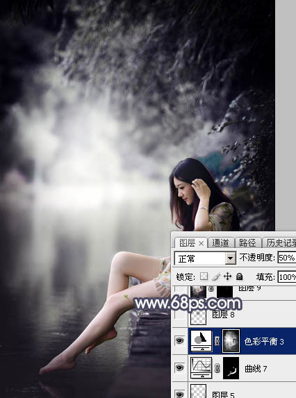 Photoshop为湖边人物图片加上唯美的中性暗蓝色效果教程