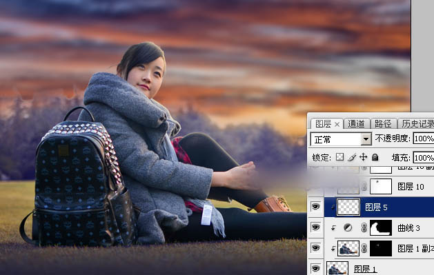 Photoshop为草坪上的人物加上大气的日出效果教程