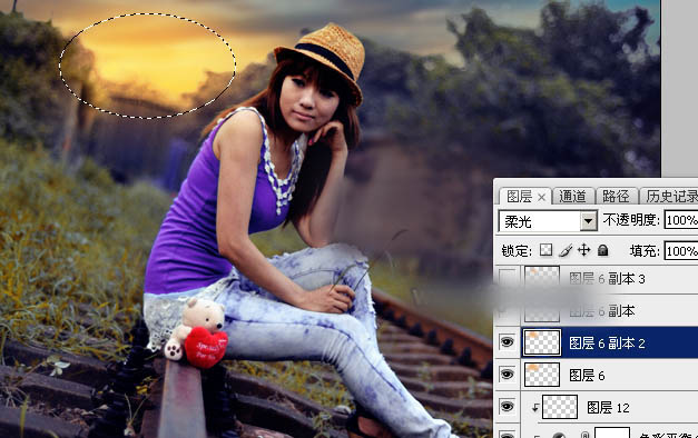 Photoshop为铁轨上的人物加上昏暗的暖色晨曦效果教程