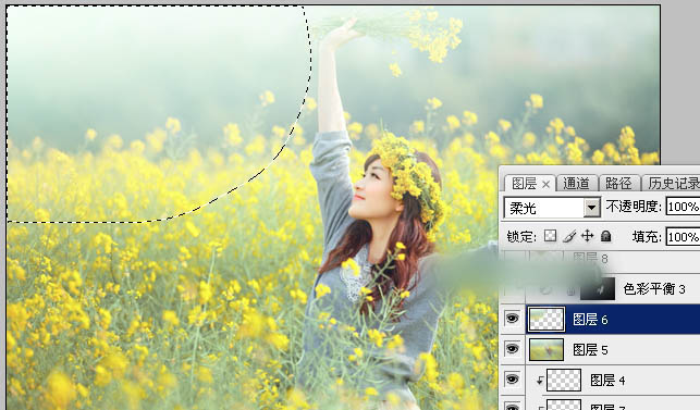 Photoshop调出甜美的淡绿色油菜花人物图片教程