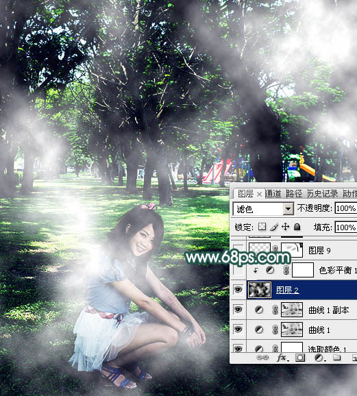 Photoshop调制出梦幻透射光束树林人物图片