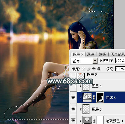 Photoshop将水景人物图片打造高对比的暗调黄褐色效果