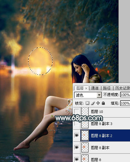Photoshop将水景人物图片打造高对比的暗调黄褐色效果