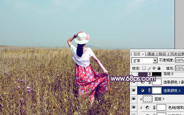 Photoshop为秋季草原图片打造清爽的韩系淡冷色