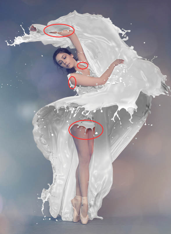 Photoshop将美女白裙制作成动感牛奶喷溅效果裙子