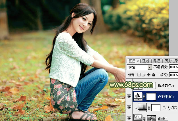 Photoshop为外景美女图片打造甜美的秋季橙绿色