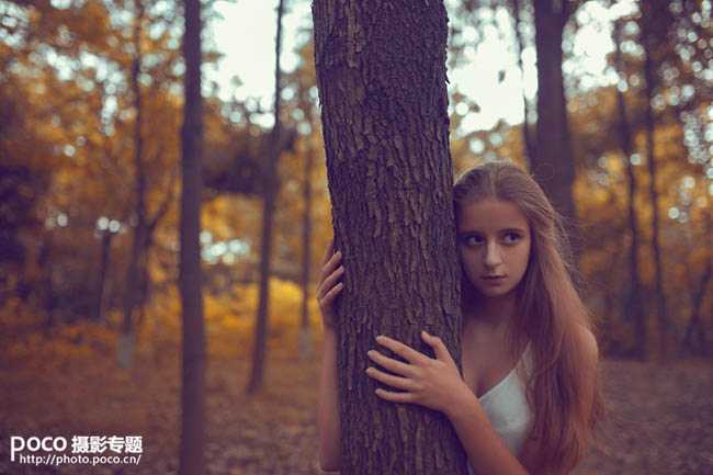 Photoshop将树林人物图片打造唯美的秋季红