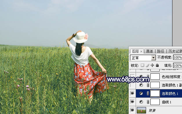 Photoshop将草原人物图片增加大气的霞光效果