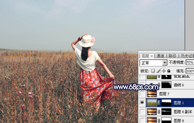 Photoshop将草原人物图片增加大气的霞光效果