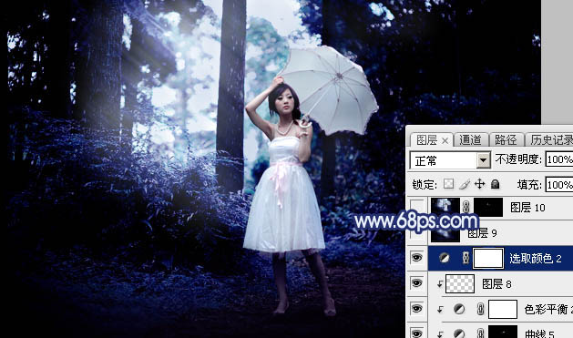 Photoshop为森林人物图片打造梦幻的暗蓝色特效