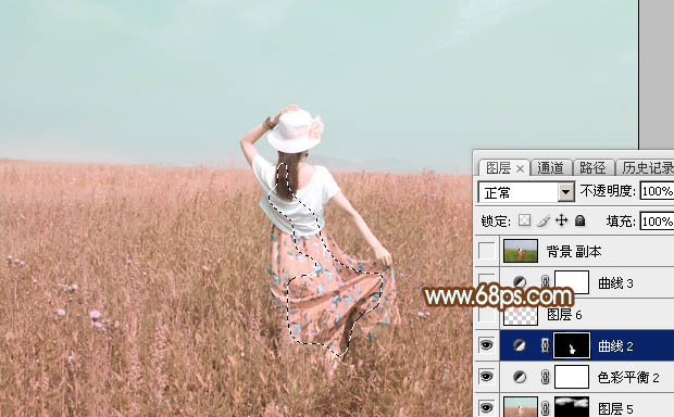 Photoshop为草原人物图片打造出韩系淡粉色