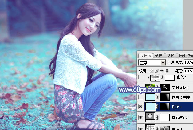 Photoshop将草地人物图片调制出唯美的淡调青蓝色