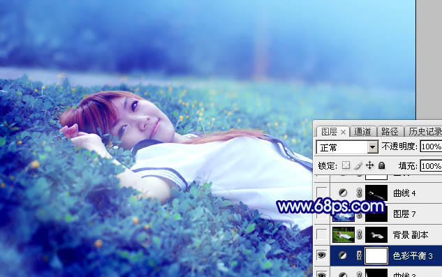 Photoshop打造梦幻甜美的青蓝色春季美女图片教程