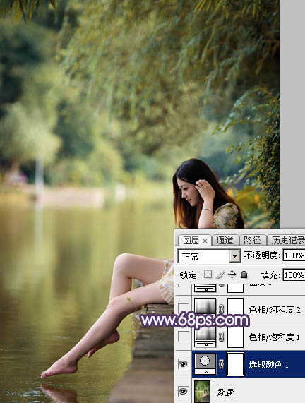 Photoshop打造柔美的中性冷色湖景美女图片教程