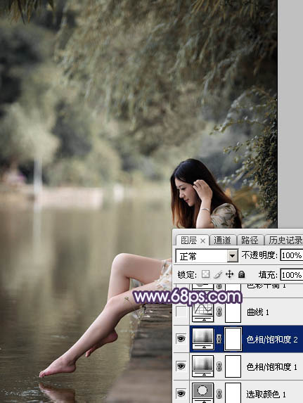 Photoshop打造柔美的中性冷色湖景美女图片教程