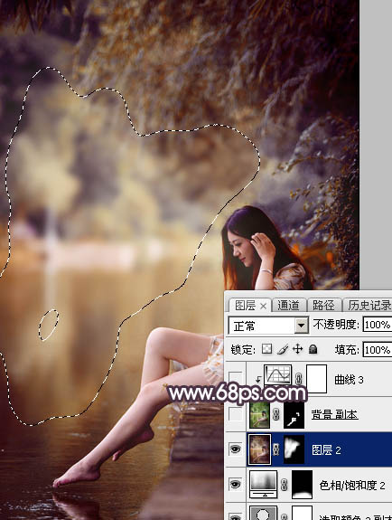 Photoshop为水景美女图片打造出高对比的暖色特效