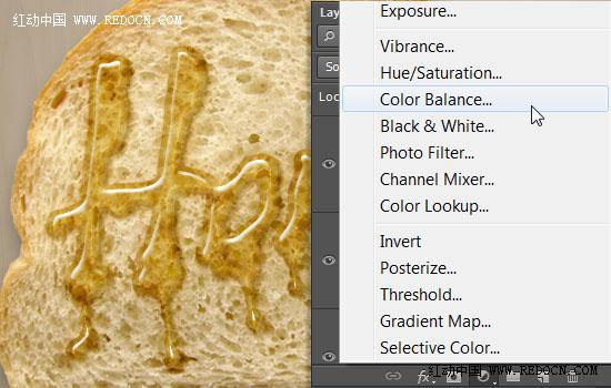 Photoshop将面包片上加上剔透的蜂蜜果酱字