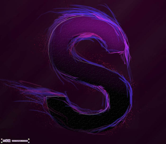 photoshop利用画笔及变形工具手绘制作漂亮的紫色火焰字