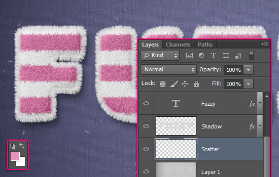 PhotoShop(PS)设计创建可爱的毛茸茸条纹文字效果实例教程
