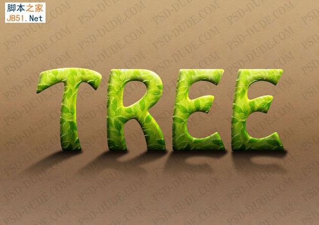 Photoshop制作逼真的绿叶缠绕的树藤浮雕字