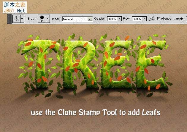 Photoshop制作逼真的绿叶缠绕的树藤浮雕字